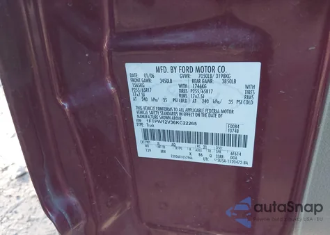 2006 Ford F-150 Lariat/Xlt из США, поврежденный, VIN 1FTPW12V36KC22265